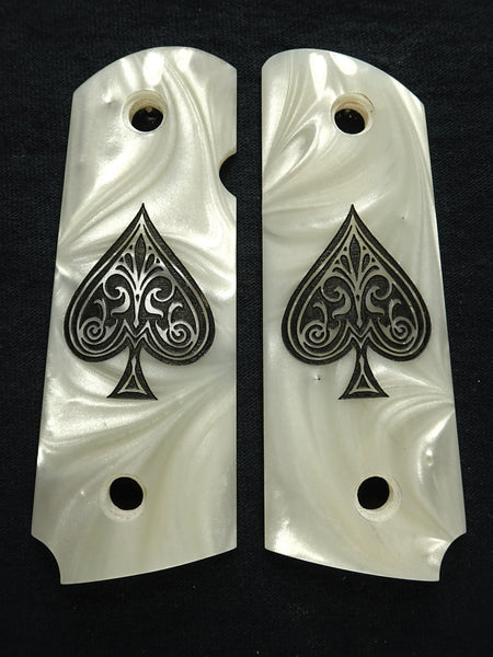 Pearl Spade Engraved 1911 Grips (Compact)