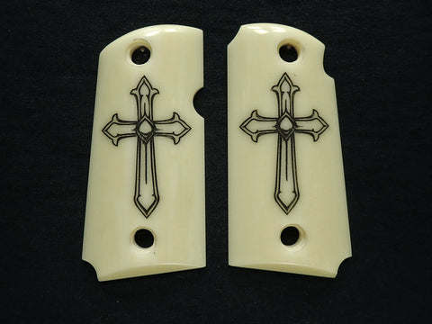 Faux Ivory Cross Engraved Kimber Micro 9 Grips