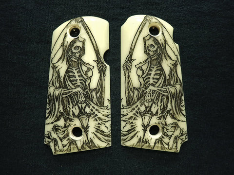 Faux Ivory Grim Reaper Engraved Kimber Micro 9 Grips