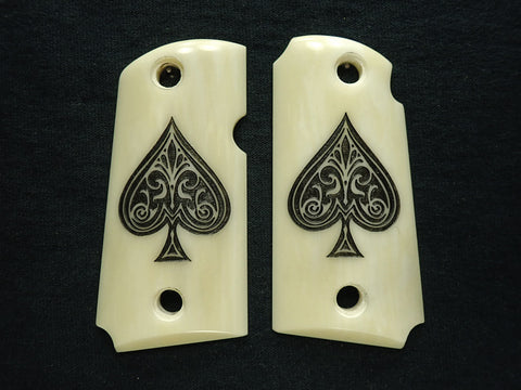 Faux Ivory Spade Engraved Kimber Micro 9 Grips