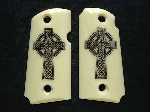 Faux Ivory Celtic Cross Engraved Kimber Micro 9 Grips