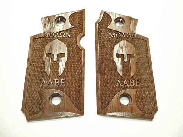 --Walnut Molon Labe Spartan Springfield Armory 911 9mm Grips