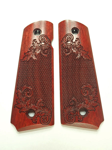 Rosewood Floral Checkered 1911 Grips (Full Size)