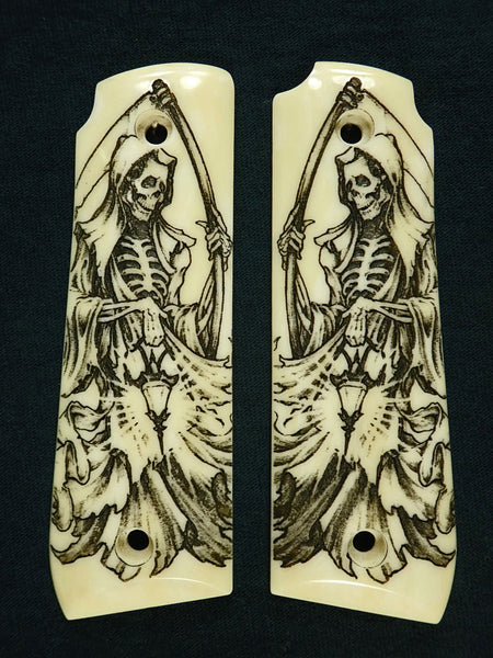 Faux Ivory Grim Reaper Ruger Mark IV 22/45 Grips