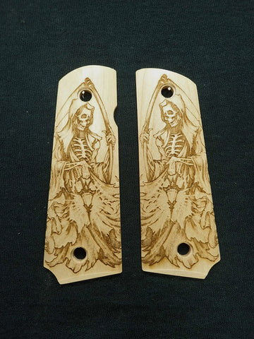 --Maple Grim Reaper Grips Compatible/Replacement for Browning 1911-22 1911-380 Grips