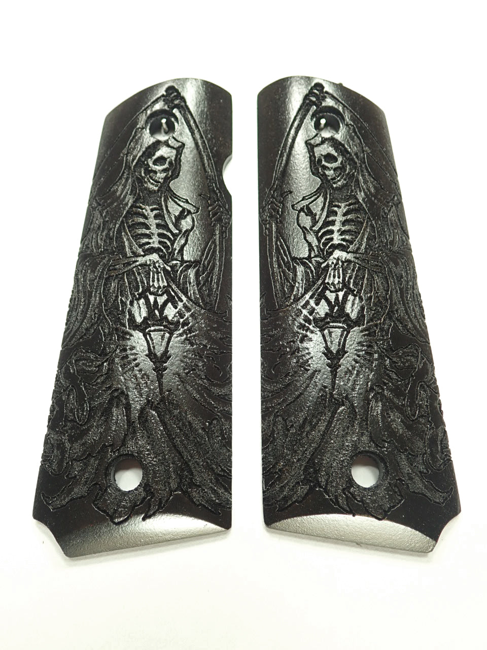 SPD Custom 1911 Full Size Acrylic Grips – Diamond Polish, Ergonomic, 'Summon The Reaper' Graphic (Fits Colt, Kimber, Springfield, Taurus)
