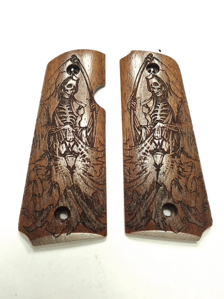 古い　舟板　木彫 Walnut Grim Reaper Rock Island 380 1911 Grips X — LS Grips