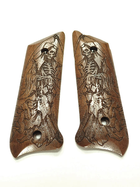 --Walnut Grim Reaper Ruger Mark II/III Grips Checkered Engraved Textured