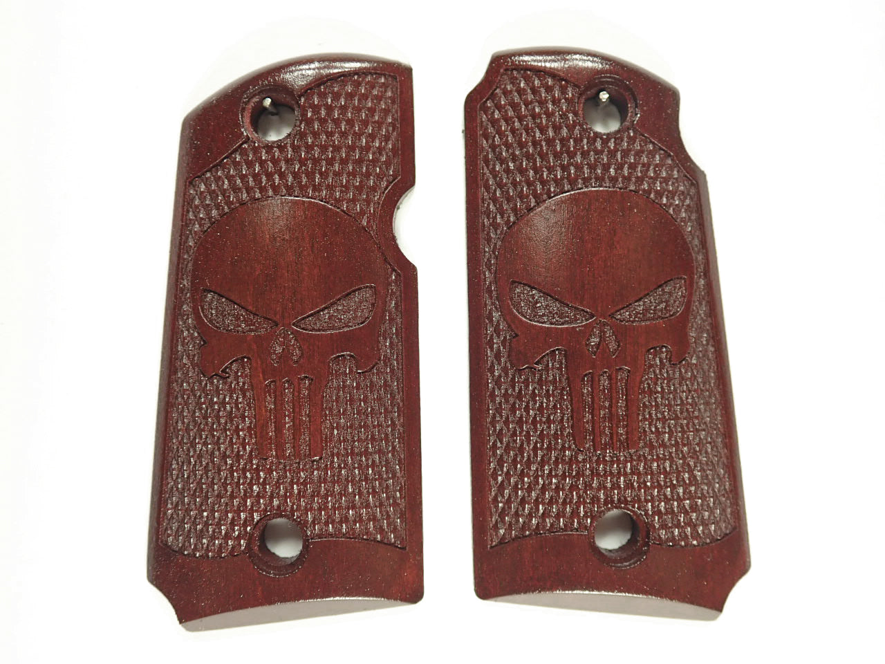 Ebony Punisher Kimber Micro 9 Grips - Laser Engraved Wood Gun Grips
