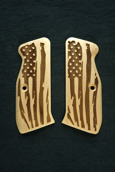 Maple American Flag CZ-75 Grips Checkered Engraved Textured