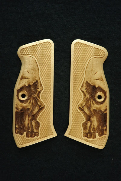 --Maple Skull CZ-75 Grips Checkered Engraved Textured