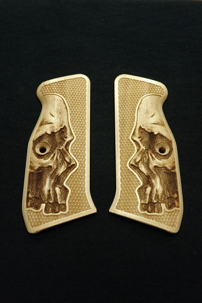 --Maple Skull CZ-75 Grips Checkered Engraved Textured
