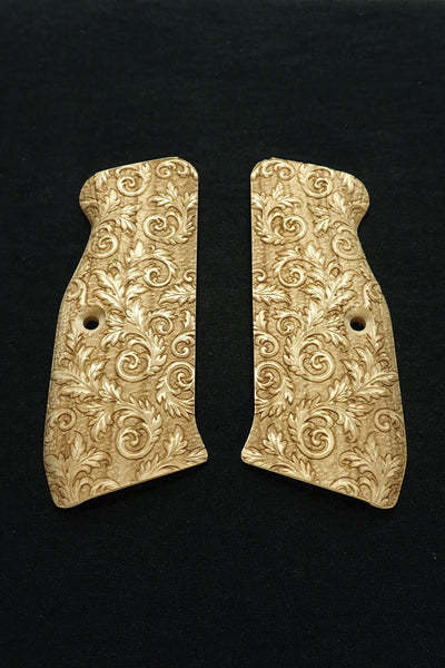 --Maple Floral Scroll CZ-75 Grips Checkered Engraved Textured