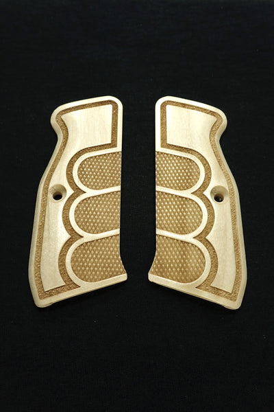 --Maple Checkered Fingers CZ-75 Grips Checkered Engraved Textured