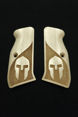 --Maple Spartan CZ-75 Grips Checkered Engraved Textured