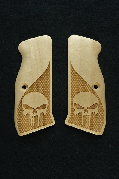 --Maple Punisher CZ-75 Grips Checkered Engraved Textured #2