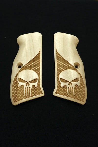 --Maple Punisher CZ-75 Grips Checkered Engraved Textured #2