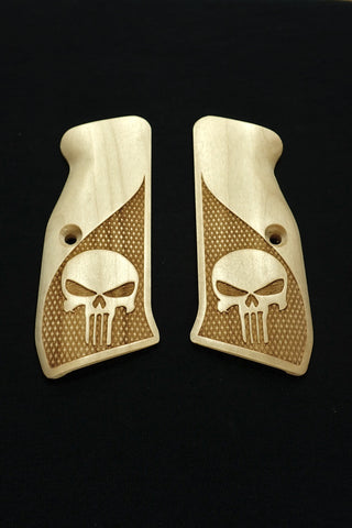 --Maple Punisher CZ-75 Grips Checkered Engraved Textured #2