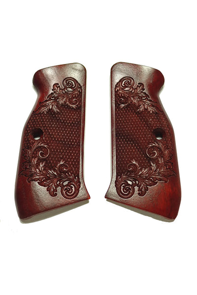 Rosewood Floral Checkered CZ-75 Grips