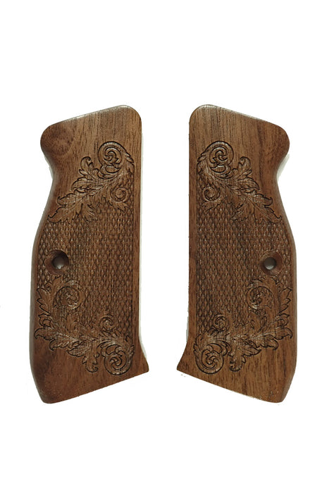 Walnut Floral Checkered CZ-75 Grips X