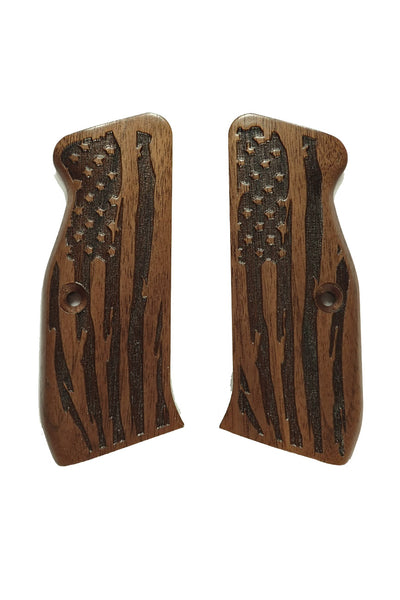 Walnut American Flag CZ-75 Grips Checkered Engraved Textured