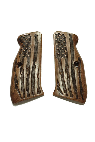 Walnut American Flag CZ-75 Grips Checkered Engraved Textured