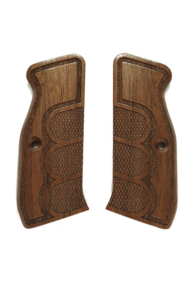 --Walnut Checkered Fingers CZ-75 Grips Checkered Engraved Textured