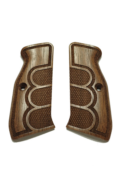 --Walnut Checkered Fingers CZ-75 Grips Checkered Engraved Textured