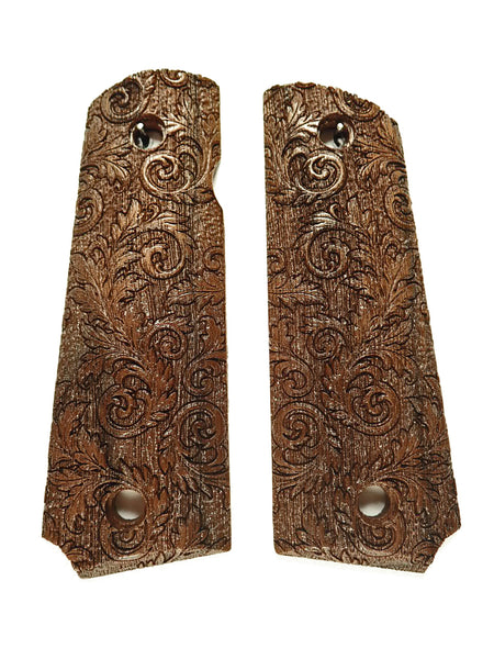 --Walnut Floral Scroll Grips Compatible/Replacement for Browning 1911-22 1911-380 Grips