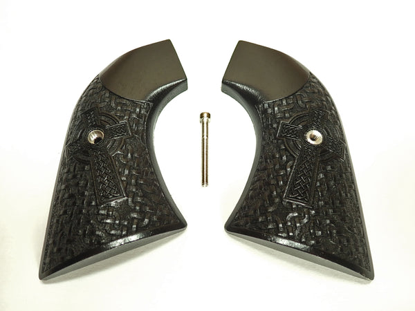 --Ebony Celtic Cross Ruger New Vaquero Grips Checkered Engraved Textured