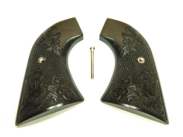 --Ebony Floral Checkered Ruger New Vaquero Grips Checkered Engraved Textured