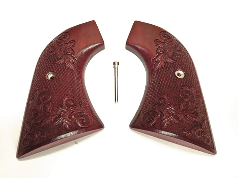 --Rosewood Floral Checkered Ruger New Vaquero Grips Checkered Engraved Textured