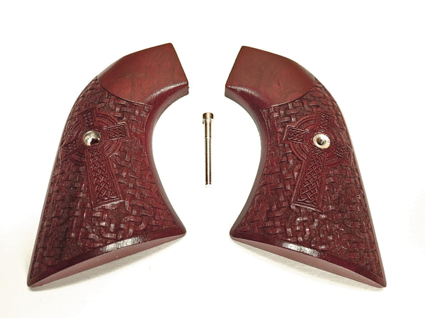 --Rosewood Celtic Cross Ruger New Vaquero Grips Checkered Engraved Textured