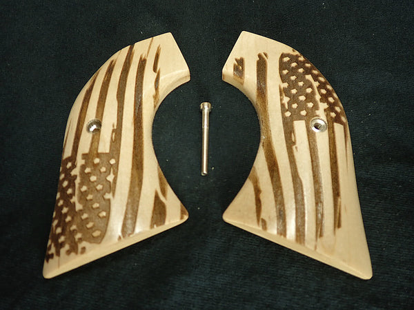 --Maple American Flag Engraved Ruger Vaquero/Blackhawk/Wrangler Grips Textured