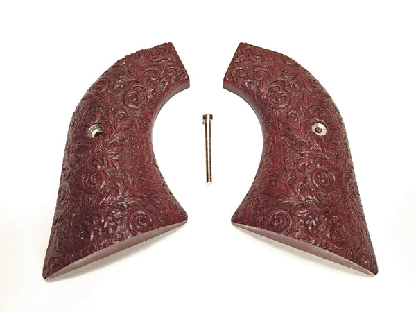 --Rosewood Floral Engraved Ruger Vaquero/Blackhawk/Wrangler Grips Textured