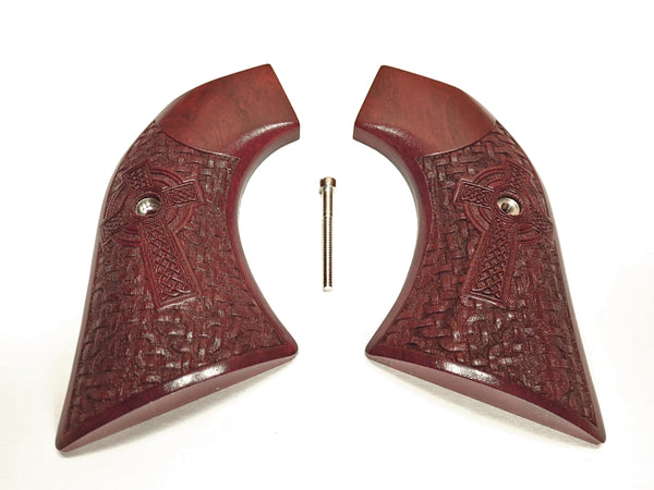 --Rosewood Celtic Cross Engraved Ruger Vaquero/Blackhawk/Wrangler Grips Textured
