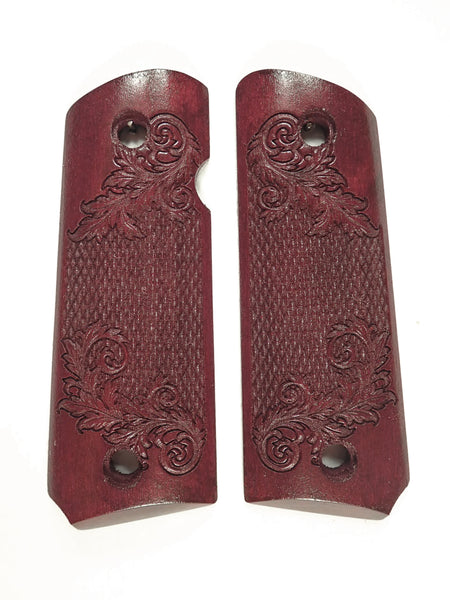 Rosewood Floral Checkered 1911 Grips (Compact) X