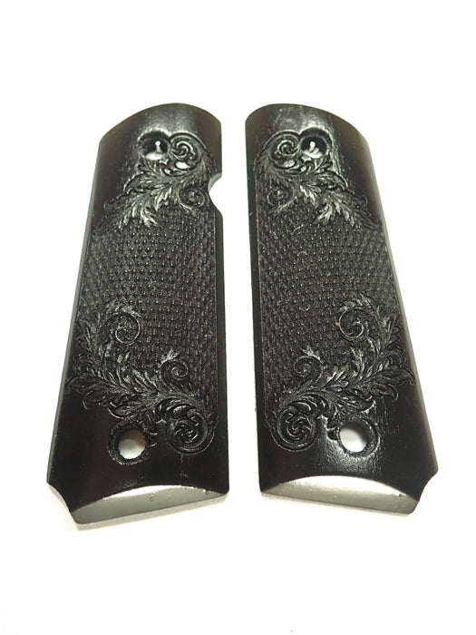 Ebony Floral Checkered 1911 Grips (Compact) X