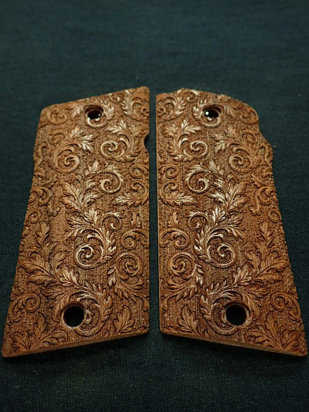 --Walnut Floral Scroll Compact Coonan .357 Grips
