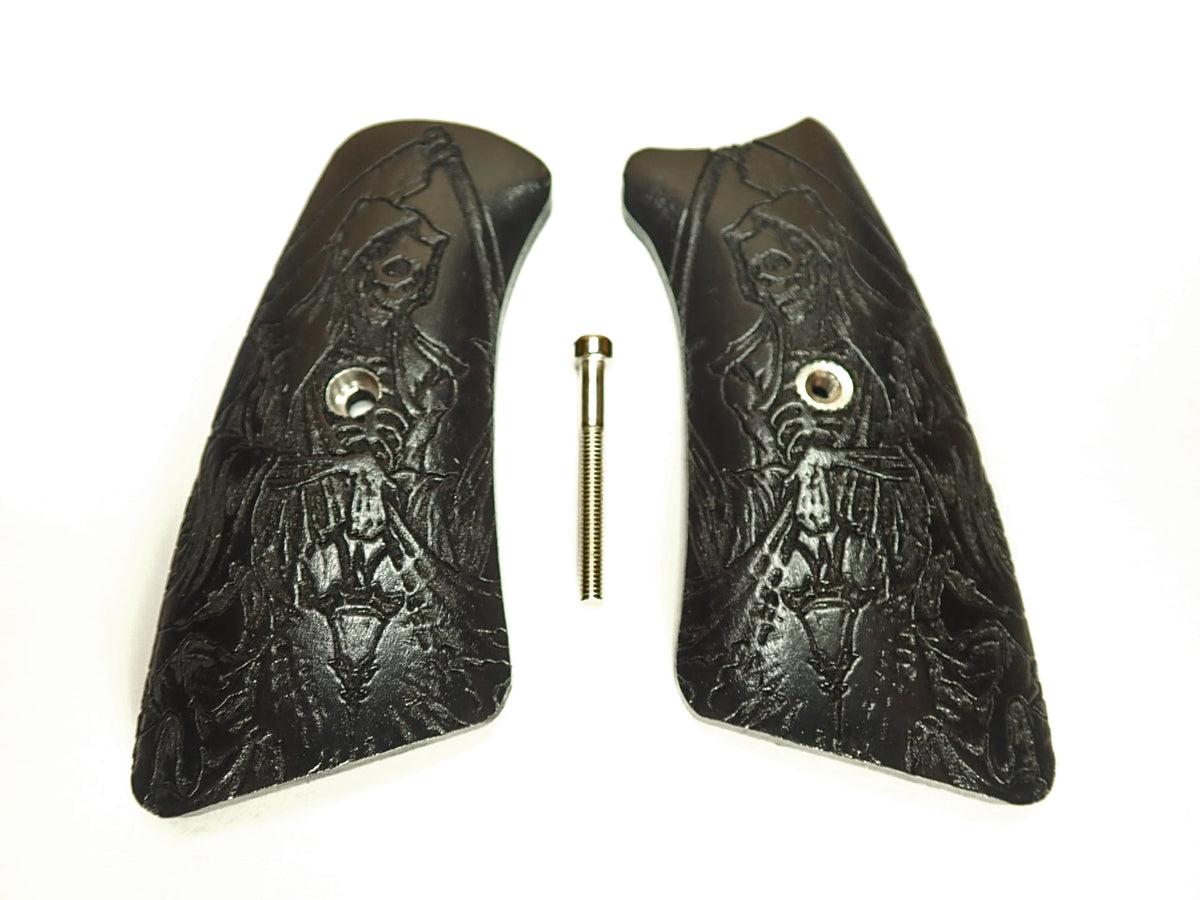 Ebony Grim Reaper Grip Inserts For Ruger GP100 – Laser Engraved Wood Inserts Only