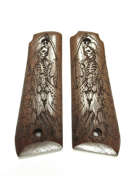 --Walnut Grim Reaper Ruger Mark IV 22/45 Grips Checkered Engraved Textured