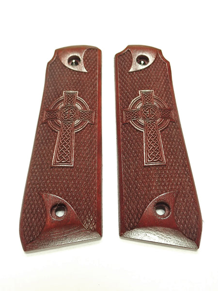 --Rosewood Celtic Cross Ruger Mark IV 22/45 Grips Checkered Engraved Textured