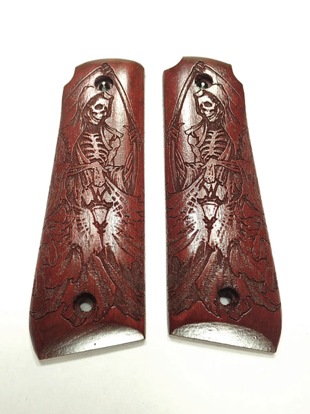 --Rosewood Grim Reaper Ruger Mark IV 22/45 Grips Checkered Engraved Textured