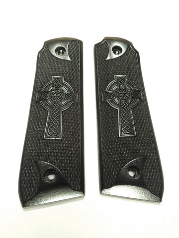 --Ebony Celtic Cross Ruger Mark IV 22/45 Grips Checkered Engraved Textured