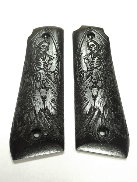 --Ebony Grim Reaper Ruger Mark IV 22/45 Grips Checkered Engraved Textured