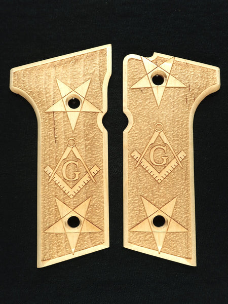 --Maple Masonic Beretta 92x,Vertec, M9A3 Grips Engraved Textured