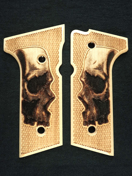 --Maple Skull Beretta 92x,Vertec, M9A3 Grips Engraved Textured