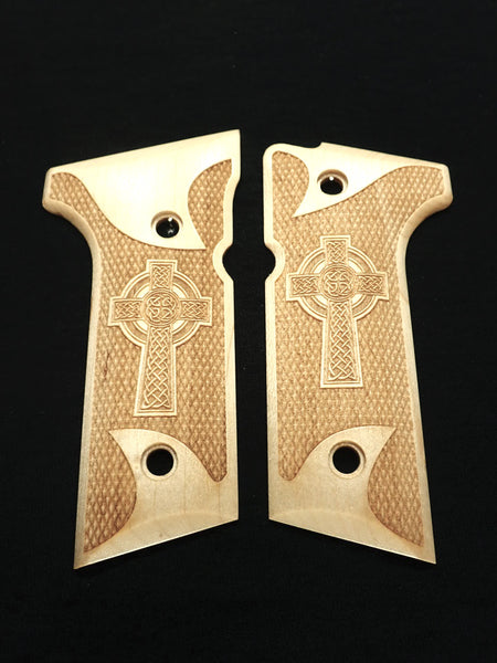 Maple Celtic Cross Beretta 92x,Vertec, M9A3 Grips Engraved Textured