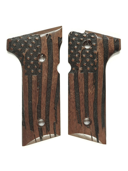 Walnut American Flag Beretta 92x,Vertec, M9A3 Grips Engraved Textured
