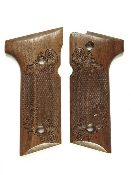 Walnut Floral Checkered Beretta 92x,Vertec, M9A3 Grips Engraved Textured